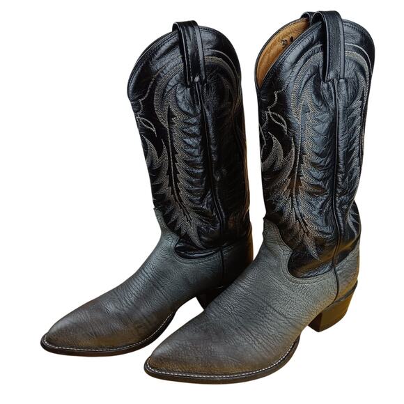 Vintage Tony Lama Western Boots Men 8.5 D Gray/Black Shrunken Bull Shoulder 6252